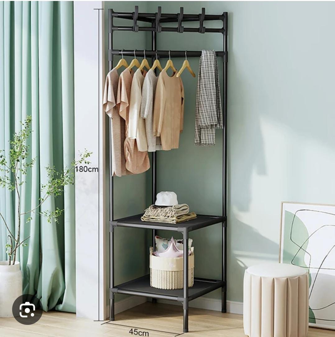 Organizador de Ropa Esquinero TM3 - Perchero Metálico 180×45 cm con Estantes