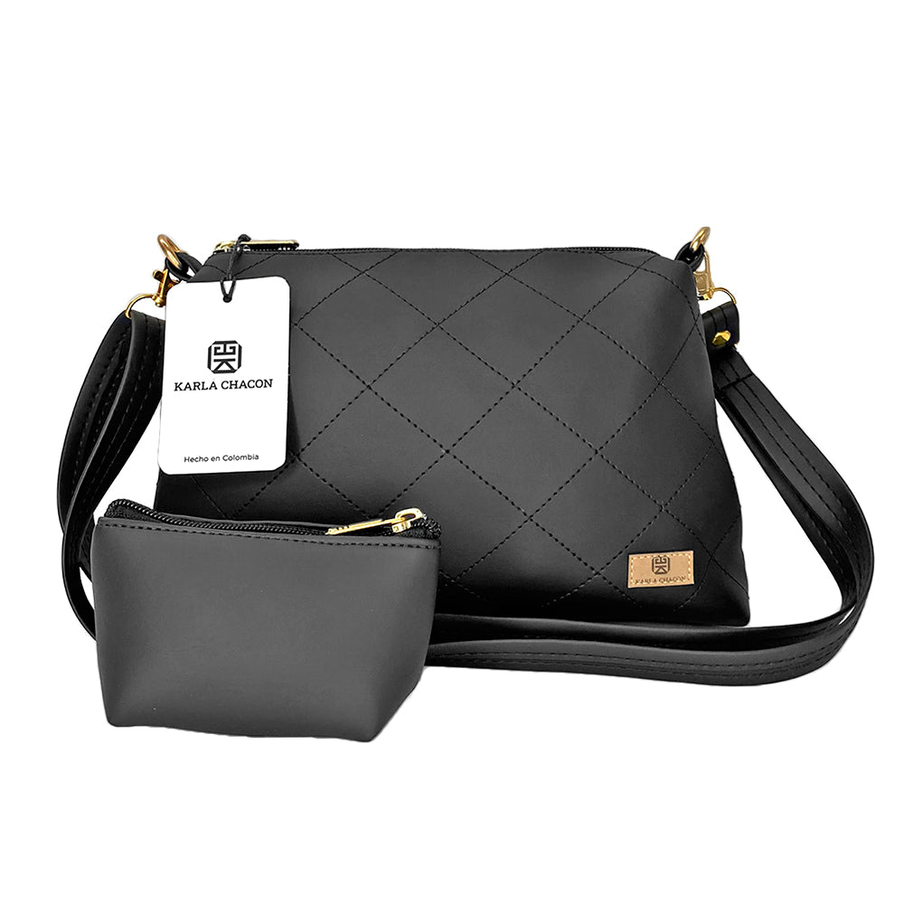 Set de Bolsos Karla Chacón Rupe Negro - 3 Piezas: Bolso Grande, Crossbody y Monedero