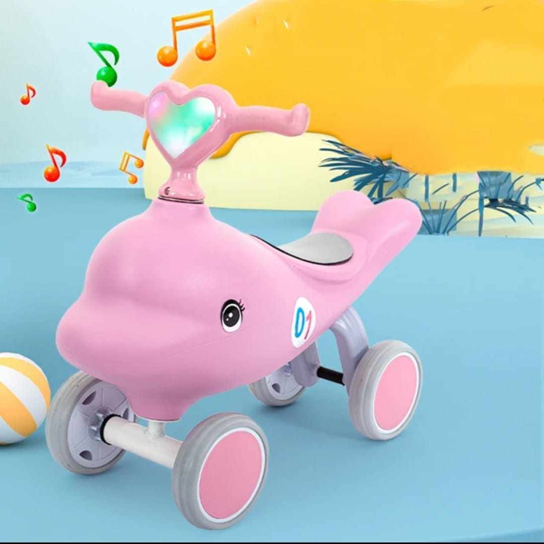 Andador Montable Musical Delfín - Triciclo de Impulso con Luces y Sonido para Bebés
