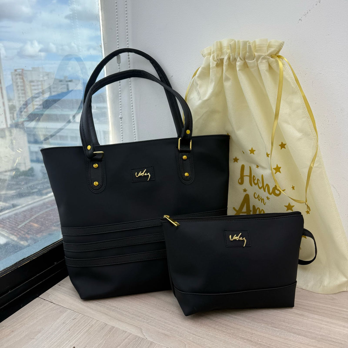 Dúo Bolso de Mano Victoria Femenino - Microfibra con Cosmetiquera