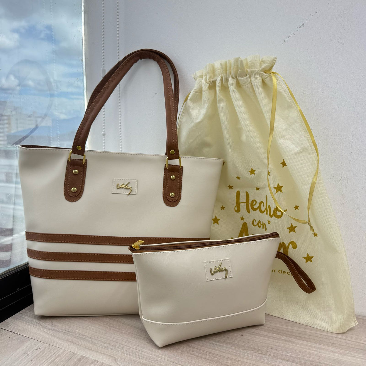 Dúo Bolso de Mano Victoria Femenino - Microfibra con Cosmetiquera
