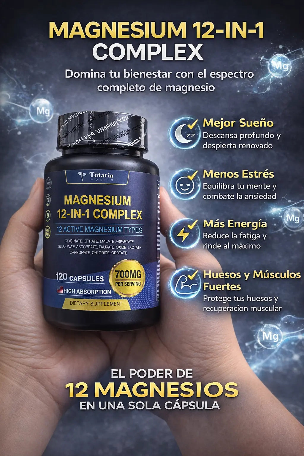 Totaria Magnesium 12 en 1 Complex X120, Energía y Bienestar Diario
