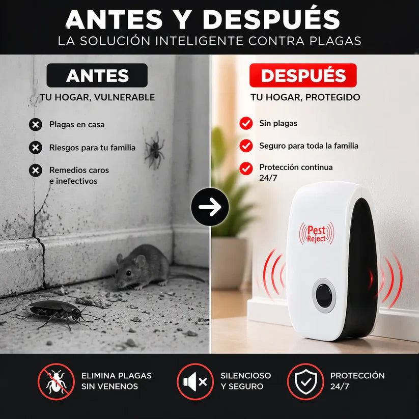 Pest Reject 200m² – Repelente Ultrasónico Sin Veneno | Seguro para Niños y Mascotas