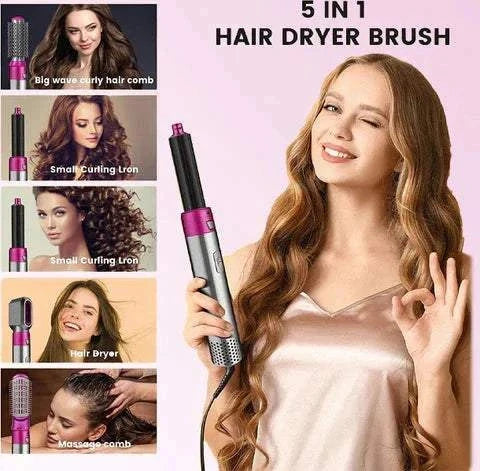Cepillo secador 5 en 1 profesional con accesorios para secar, peinar, alisar y rizar el cabello